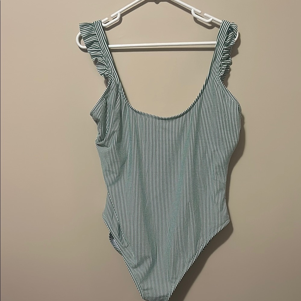 Draper James Green and White Striped One Piece Swimsuit